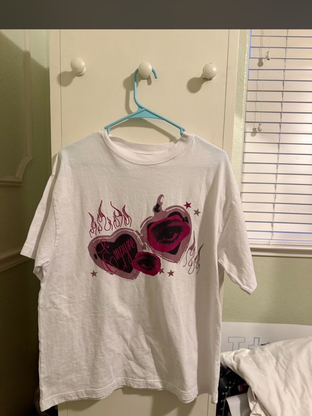 Zumiez White Tee with Pink Heart Flame Graphic